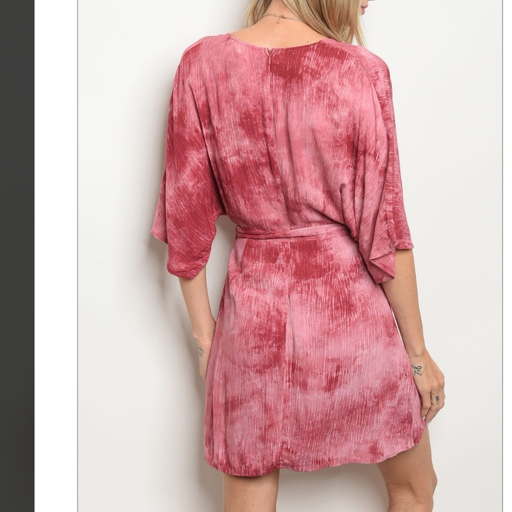 MYETTE Faux Wrap Tie Dye Mini Dress Rose Reds & Pink NWT LAST 1 Left SIZE SMALL - Picture 4 of 9